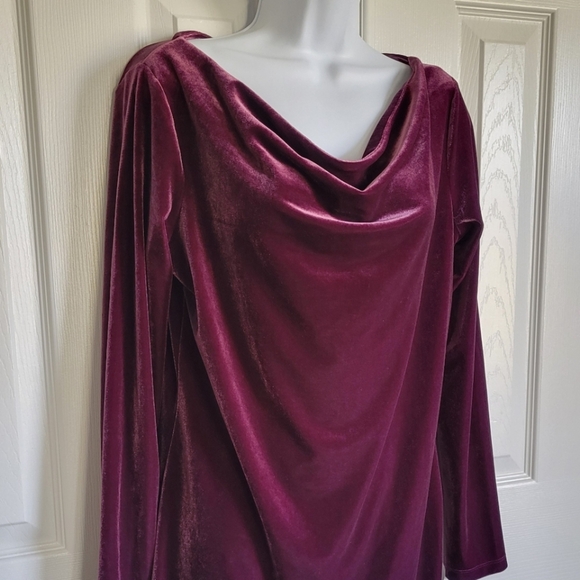 Land's End purple velvet long sleeve drape neck top women's small size 6 - 8 - Picture 15 of 16